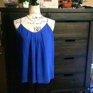 Blue chiffon Spaghetti strap tank top with back buttons